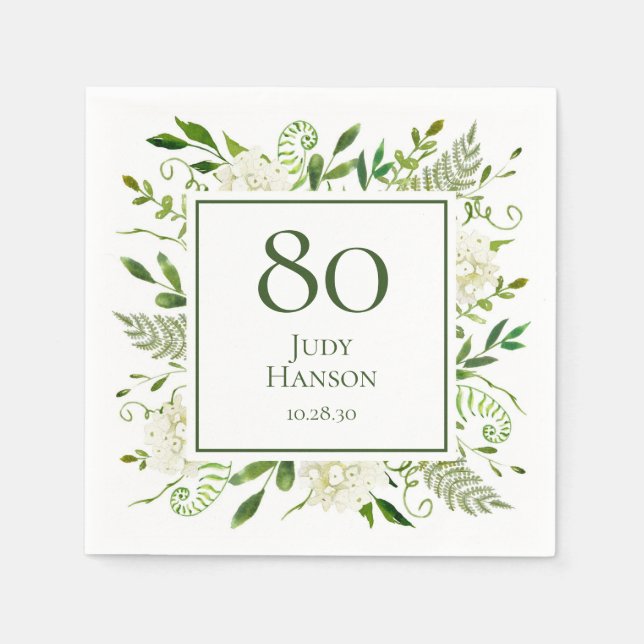 80th Birthday White Hydrangeas Napkins (Front)