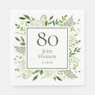 80th Birthday White Hydrangeas Napkins