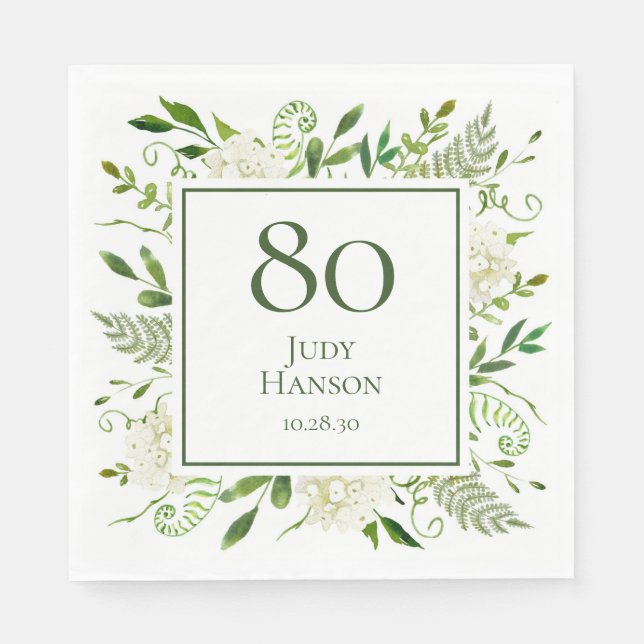 80th Birthday White Hydrangeas Napkins (Front)