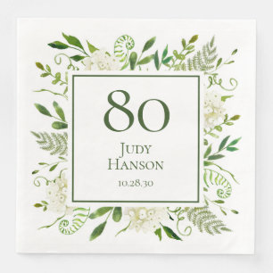 80th Birthday White Hydrangeas Paper Dinner Napkins