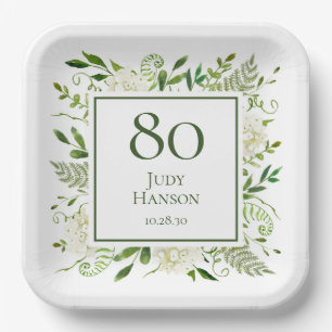 80th Birthday White Hydrangeas Paper Plates