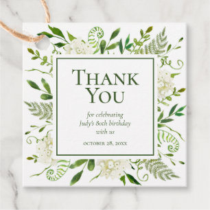 80th Birthday White Hydrangeas Thank You Favor Tags
