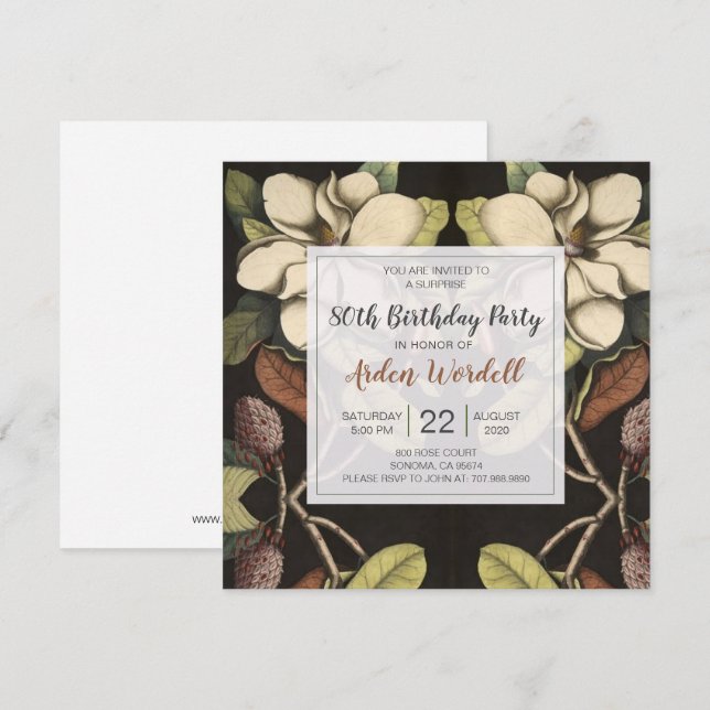 80th Birthday White Magnolias Surprise Party Invitation (Front/Back)
