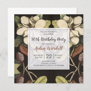 80th Birthday White Magnolias Surprise Party Invitation