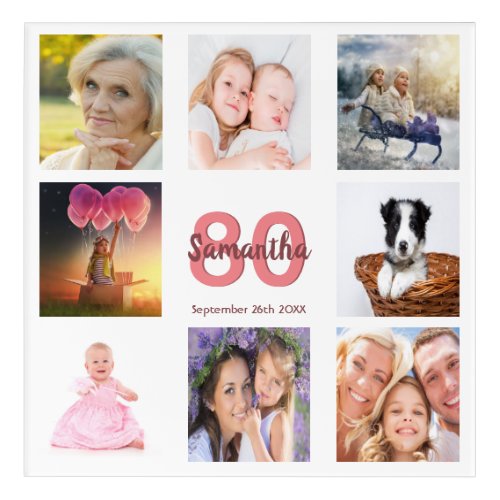 80th birthday white photo collage woman acrylic print