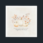 80th Birthday White Pumpkin Fall Leaves Custom Napkins<br><div class="desc">Modern and elegant white pumpkin and fall leaves botanical design. The soft watercolor palette is a sophisticated blend of soft terracotta golden yellow sage and brown. Perfect for your fall birthday party.</div>