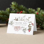 80th Birthday Winter Floral Thank You Card<br><div class="desc">After a lovely memorable 80th birthday celebration, you'll want to thank your guest for attending and honoring you. This beautiful thank you card does just that, with its lovely winter floral theme of pink roses and evergreens with red berries. The card is blank on the inside for you to write...</div>