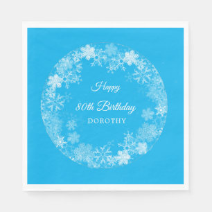 80th Birthday Winter Wonderland Snowflake Blue Napkins