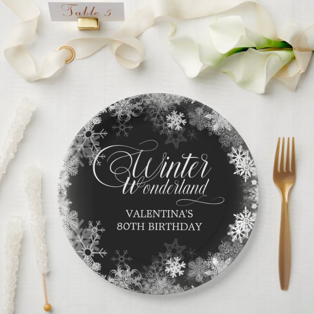 80th Birthday Winter Wonderland Snowflake Favor Paper Plates (Wedding)
