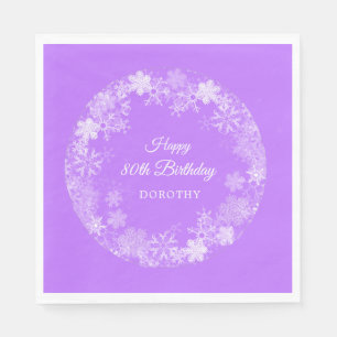 80th Birthday Winter Wonderland Snowflake Purple Napkins