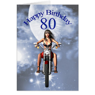 80th birthday with a biker girl cards