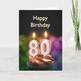80th Birthday with cake and candles Card