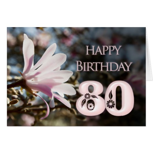 80th Birthday with magnolia Cards (Front Horizontal)