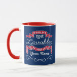 80th Birthday World’s Most Lovable 80-Year-Old Mug<br><div class="desc">Celebrate the milestone birthday of your favorite senior citizen with this fun gift reminding them of how lovable they are. White lettering on Cardinal Red banners over Navy Blue background, with personalized name space adorned by curly cues. Customize with names, initials or other text. The background color is changeable--simply click...</div>