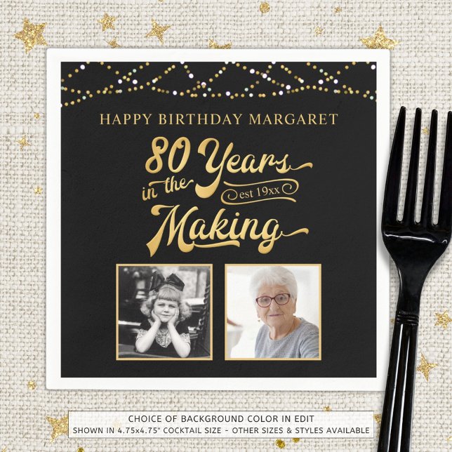80th Birthday Years in the Making 2 Photos Lights Napkins (Creator Uploaded)