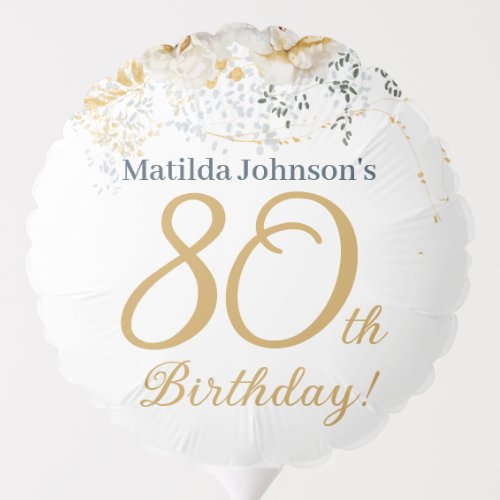 80th Birthday Yellow Floral Elegant Custom Photo Balloon