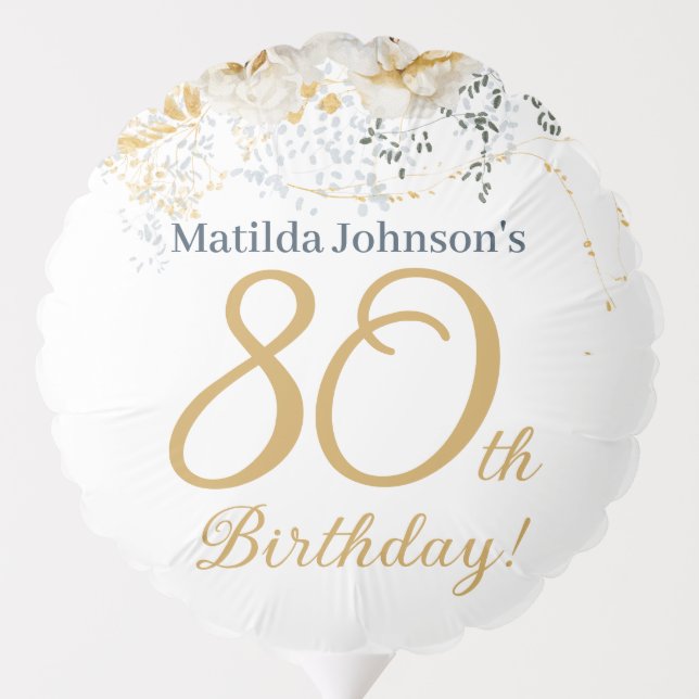 80th Birthday Yellow Floral Elegant Custom Photo Balloon (Back)