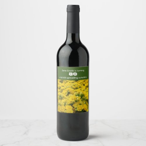 80th Birthday Yellow Flower Photo Milestone Wine Label