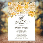 80th Birthday Yellow Rose Floral Party Invitation<br><div class="desc">Invite your friends and loved ones to your 80th birthday party with this elegant yellow rose floral birthday invitation.</div>