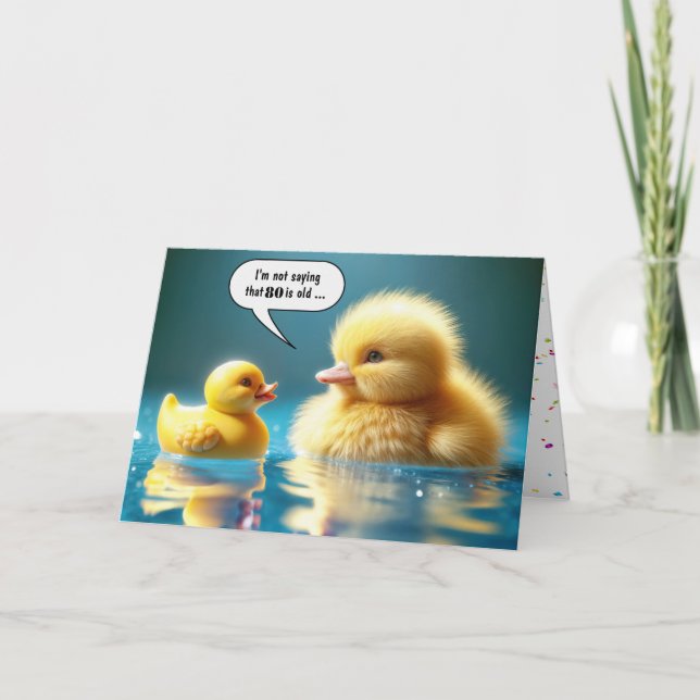 80th Birthday Yellow Toy Duck With Duckling Card (Front)