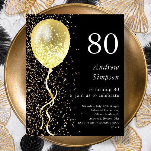 80th  Black  Gold Birthday Budget Invitation 