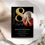 80th Black Gold Birthday Invitation with Photo<br><div class="desc">Designed for our Birthday Invitations with Photo collection,  this customizable Invitation Card features an editable photo section,  gold numbers & handwriting decorative fonts. Matching items available.</div>