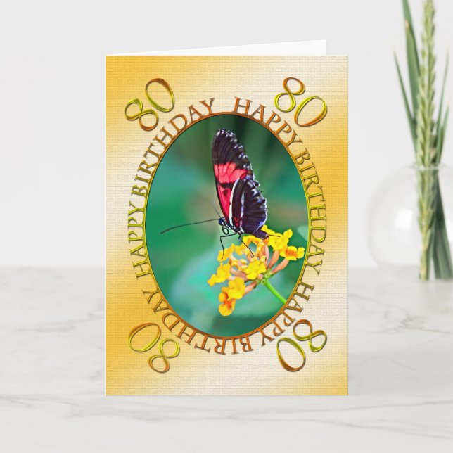 80th Butterfly and flower birthday card (Front)