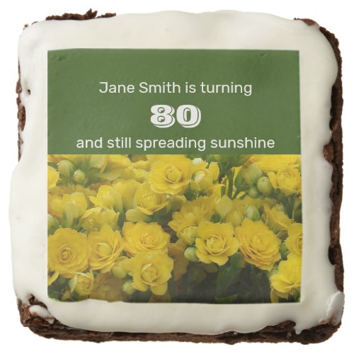 80th Celebration Party Yellow Floral Birthday Brownie