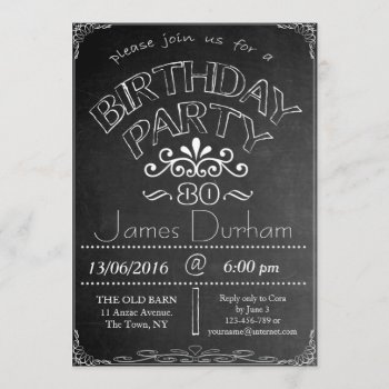 80th Chalkboard Birthday Celebration Invitation by Fanattic at Zazzle