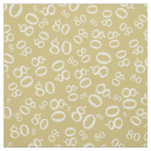 80th  Cool Number Pattern Gold & White 80 Fabric