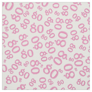 80th  Cool Number Pattern Pink and White 80 Fabric