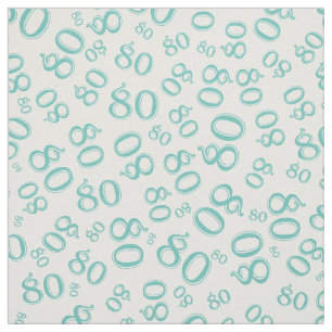 80th Cool Number Pattern Teal and White 80 Fabric