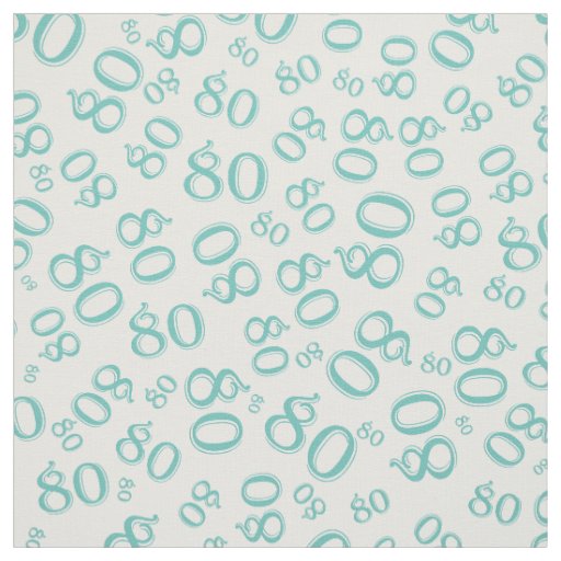 80th  Cool Number Pattern Teal and White 80 Fabric