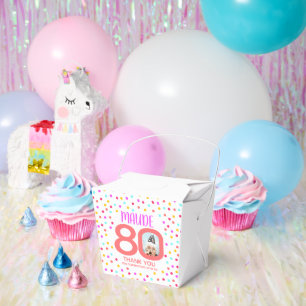 80th custom photo colorful coral confetti birthday favor boxes