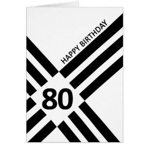 80th Diagonal Black Line Design Birthday Cards
