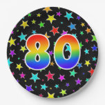 [ Thumbnail: 80th Event: Bold, Fun, Colorful Rainbow 80 Paper Plates ]