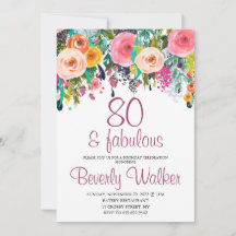 80th Fabulous Floral Watercolor Birthday Party