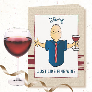 80th Fine Wine Funny Male Cartoon Classy Birthday Card