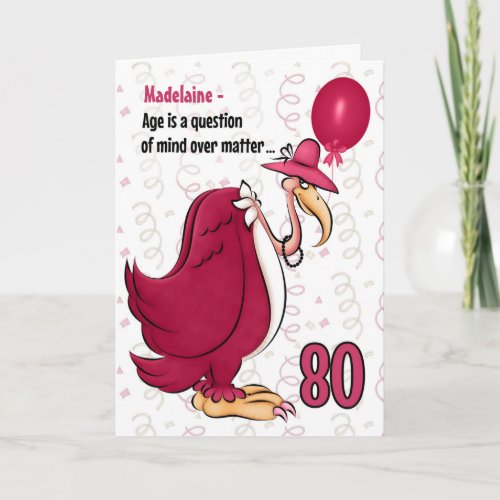 80th Funny Birthday Pink Buzzard with Name Card