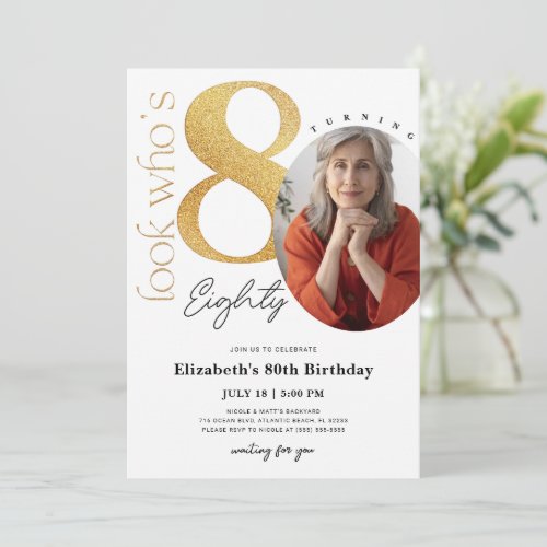 80th Gold Birthday Invitation with Photo