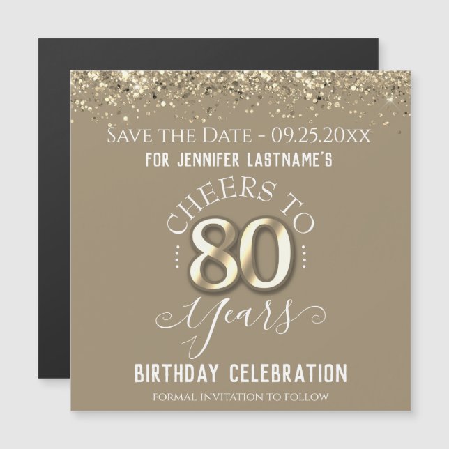 80th Gold Birthday Save the Date  Magnet (Front/Back)