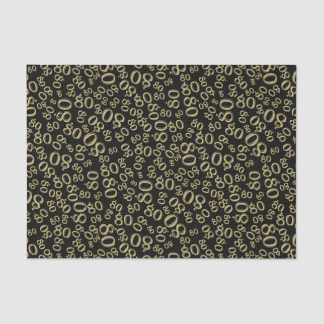 80th Gold/Black Party Random Number Pattern Tissue Paper (Front)