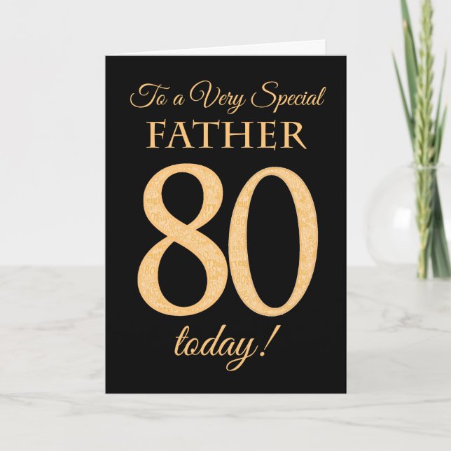 80th Gold-effect on Black, for Father Birthday Card (Front)