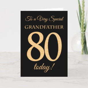 80th Gold-effect on Black, Grandfather Birthday Card