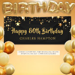 80th Happy Birthday Black Gold Stars or Your Text Banner<br><div class="desc">Celebrate an 80th or any age birthday for him or her with this festive black and gold star themed banner and your custom text in your choice of font styles and color. The sample says HAPPY # BIRTHDAY NAME. BANNER OPTIONS: The sample is shown in the 2.5x6' size; other sizes...</div>