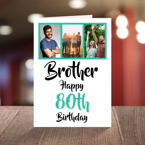 80th happy birthday brother photo collage Card