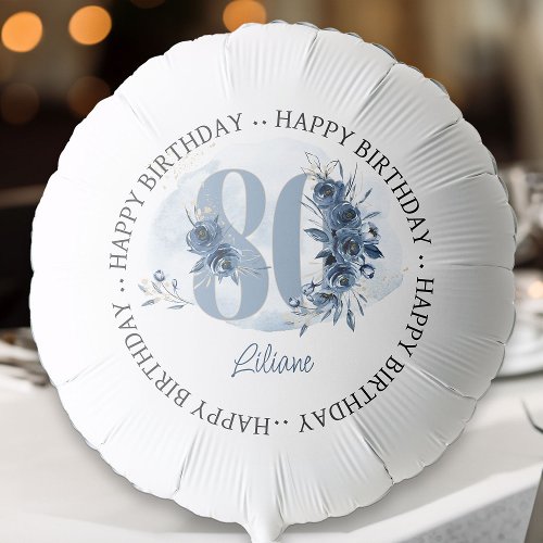 80th Happy Birthday Coastal Blue Floral Number 80 Balloon