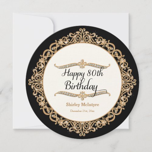 80th Happy Birthday Party Celebration Round Invite Invite