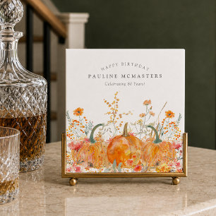 80th Happy Birthday Pumpkin Wildflower Custom Napkins