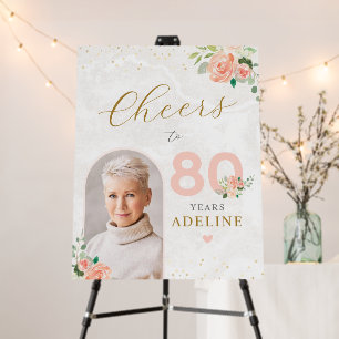 80th Lady's Birthday Elegant Pastel Floral Welcome Foam Board